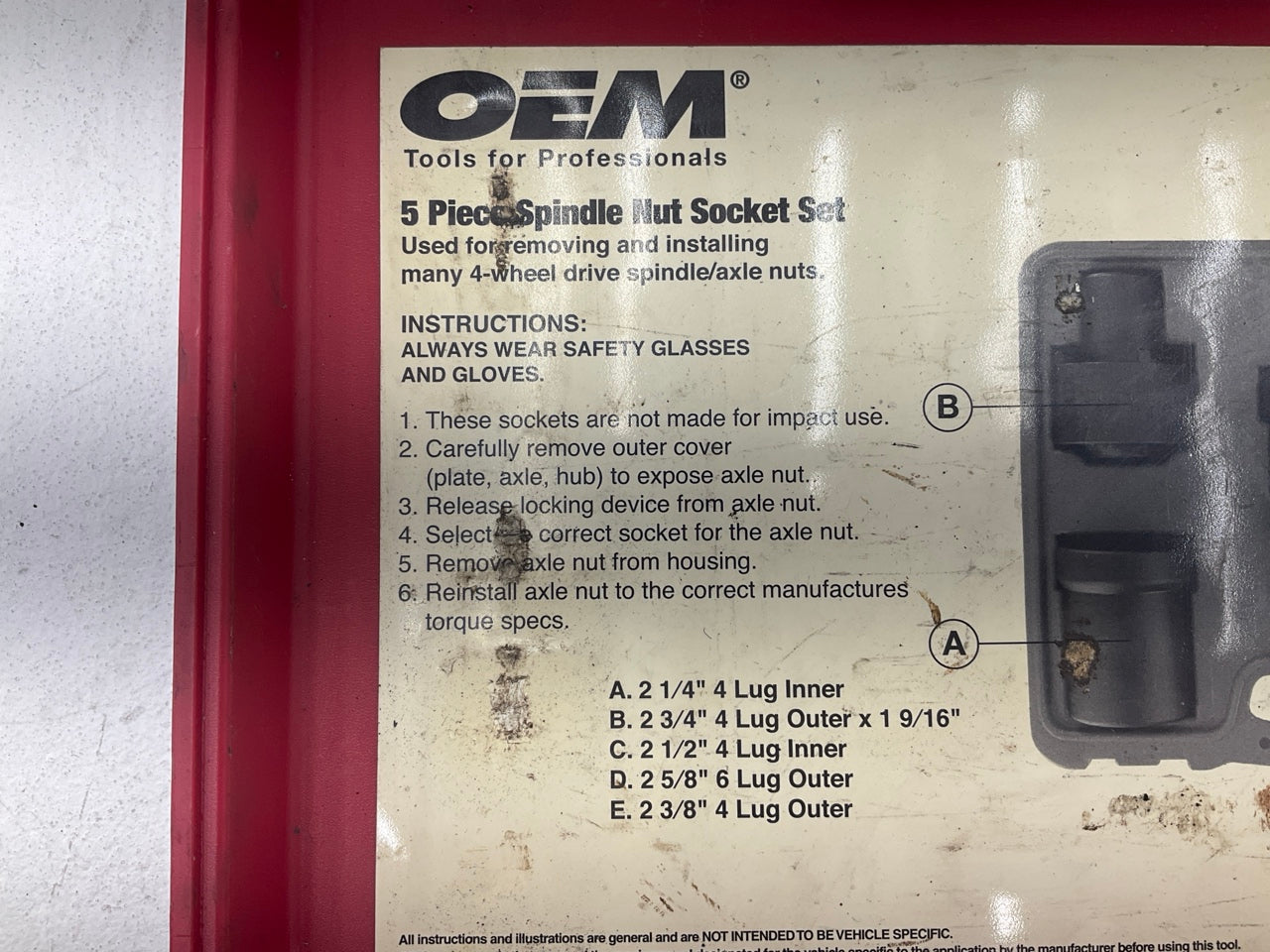 USED #58 OEM Tools 27174 1/2'' Drive 5-Piece Spindle Nut Locknut Axle Socket Set