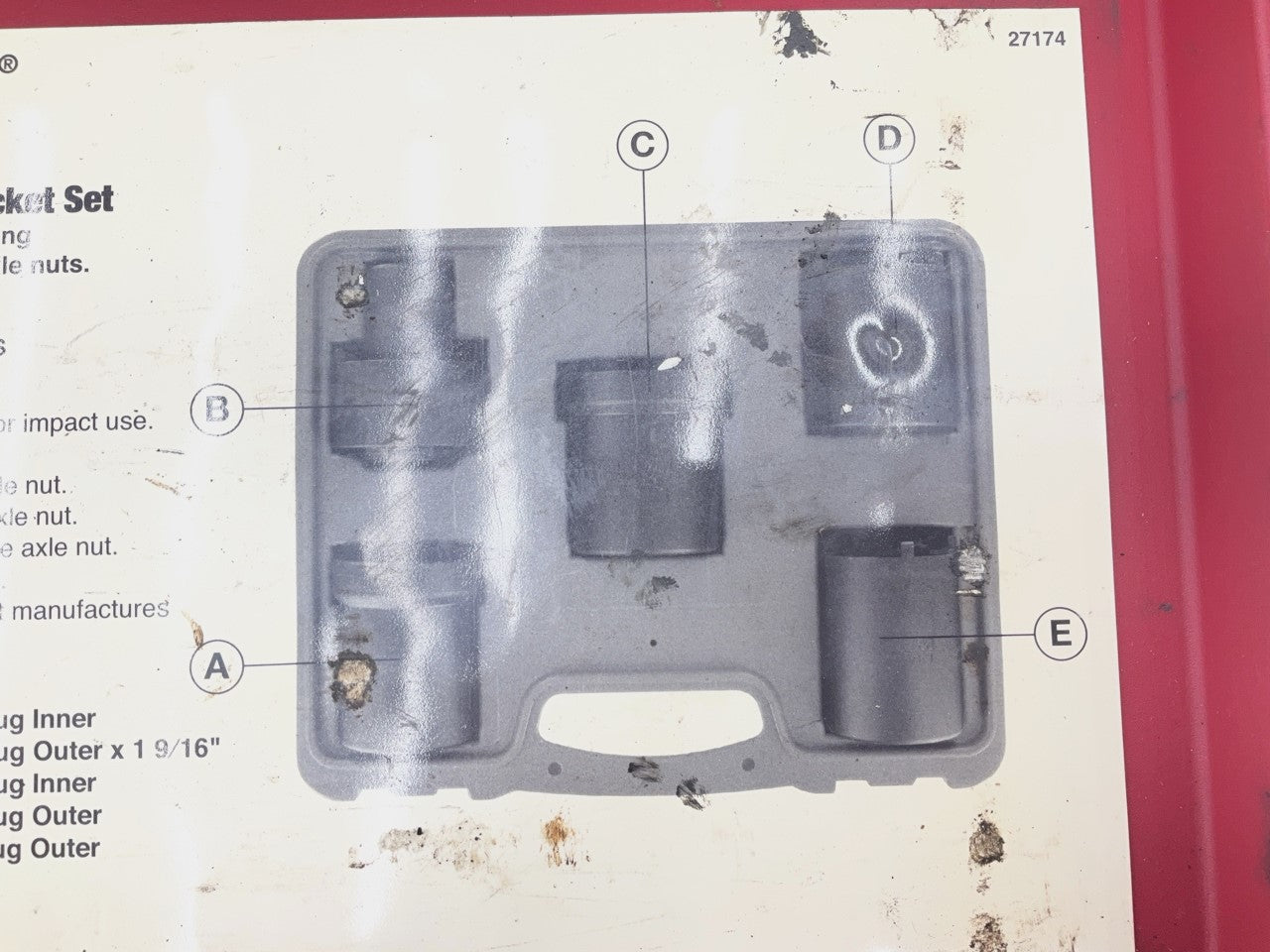 USED #58 OEM Tools 27174 1/2'' Drive 5-Piece Spindle Nut Locknut Axle Socket Set