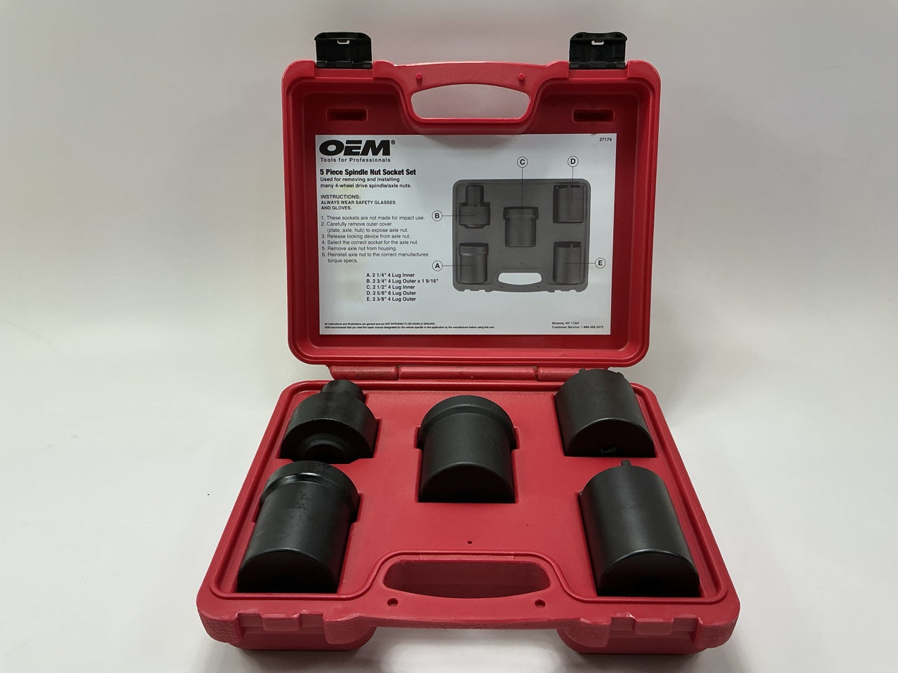 USED #61 OEM Tools 27174 1/2'' Drive 5-Piece Spindle Nut Locknut Axle Socket Set