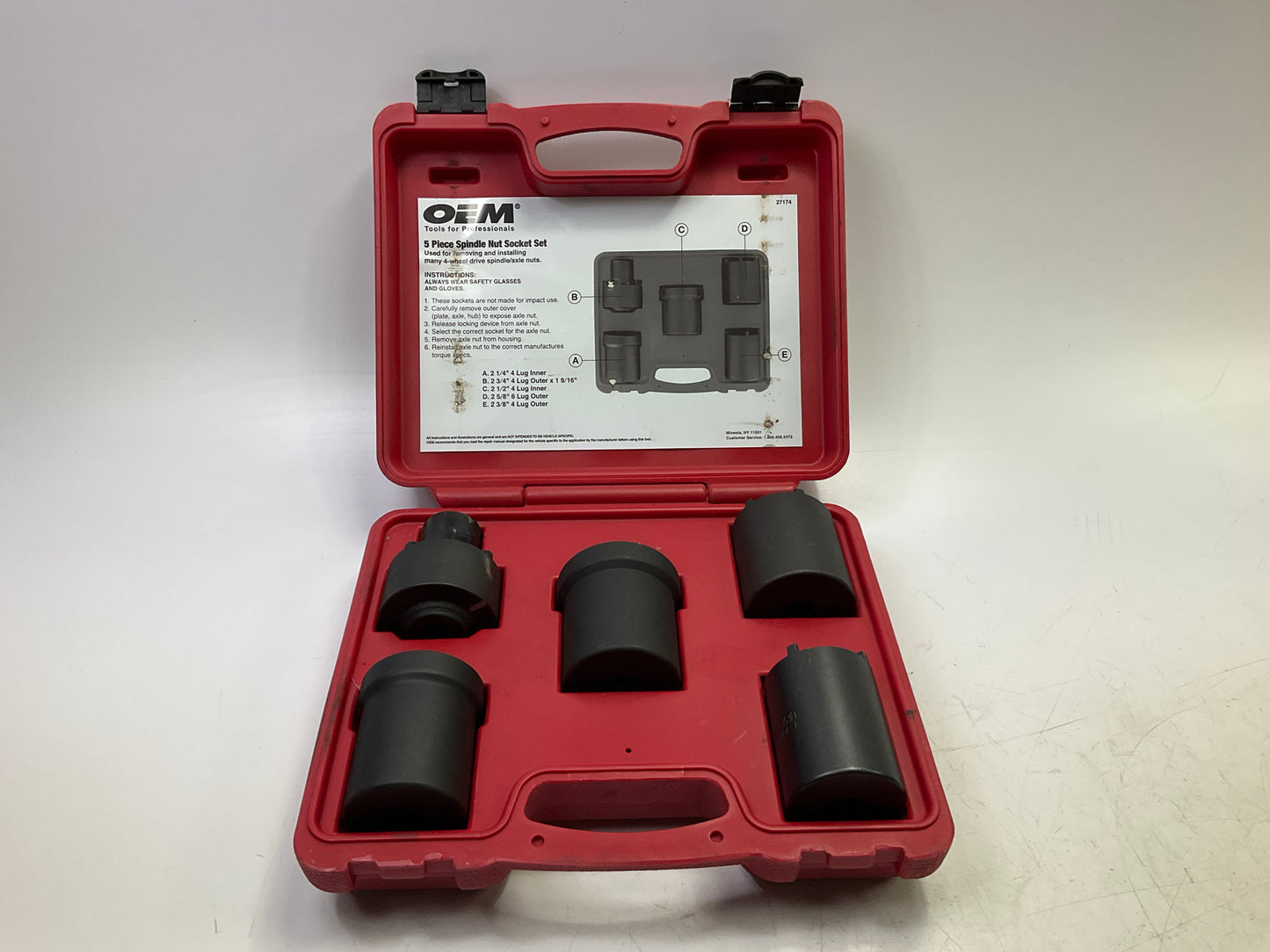 USED #62 OEM Tools 27174 1/2'' Drive 5-Piece Spindle Nut Locknut Axle Socket Set