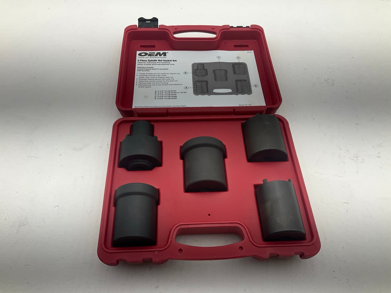 USED #65 OEM Tools 27174 1/2'' Drive 5-Piece Spindle Nut Locknut Axle Socket Set