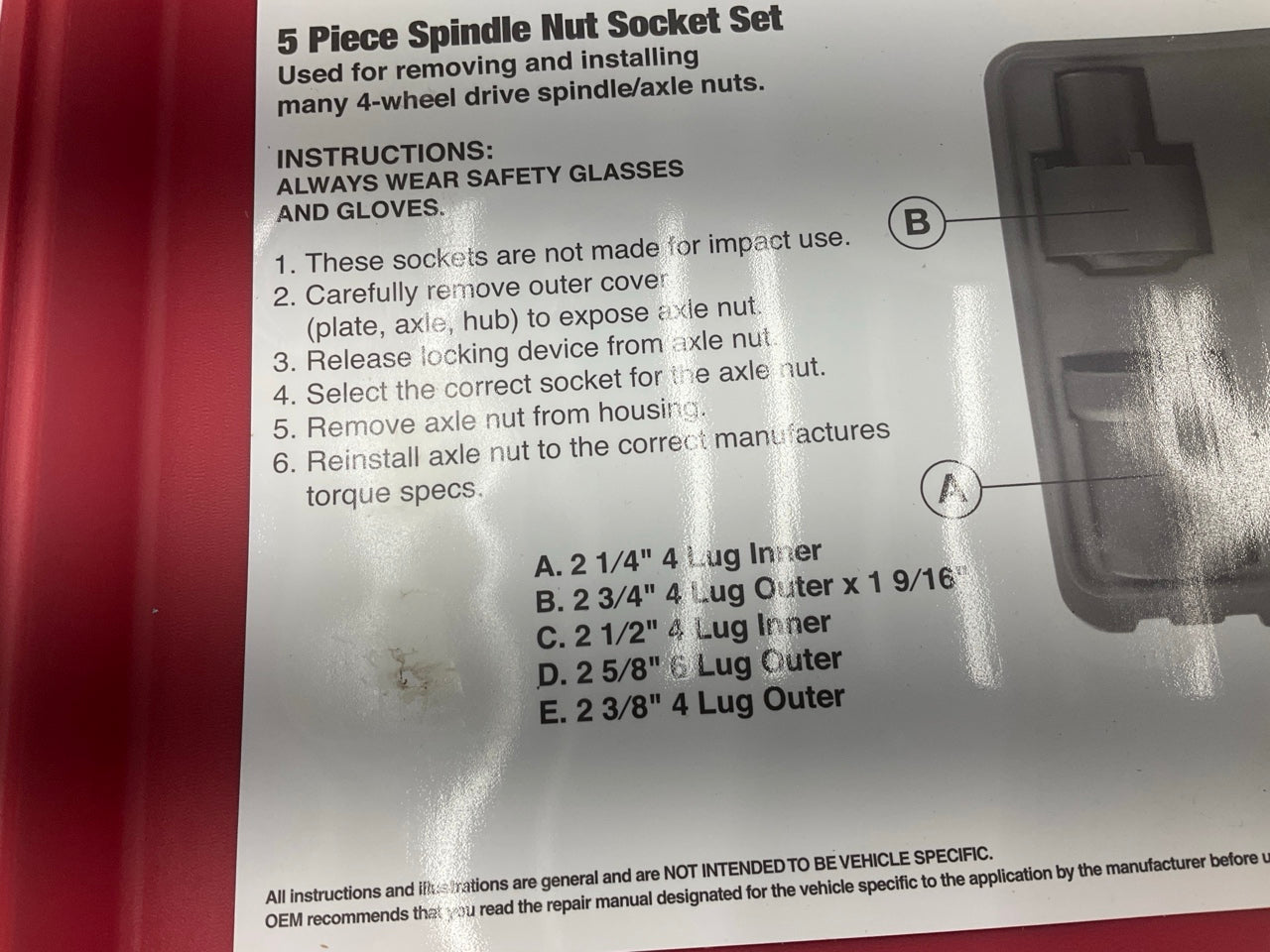USED #65 OEM Tools 27174 1/2'' Drive 5-Piece Spindle Nut Locknut Axle Socket Set