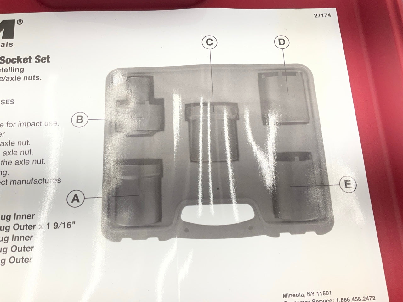 USED #65 OEM Tools 27174 1/2'' Drive 5-Piece Spindle Nut Locknut Axle Socket Set