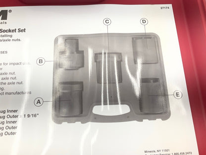USED #65 OEM Tools 27174 1/2'' Drive 5-Piece Spindle Nut Locknut Axle Socket Set