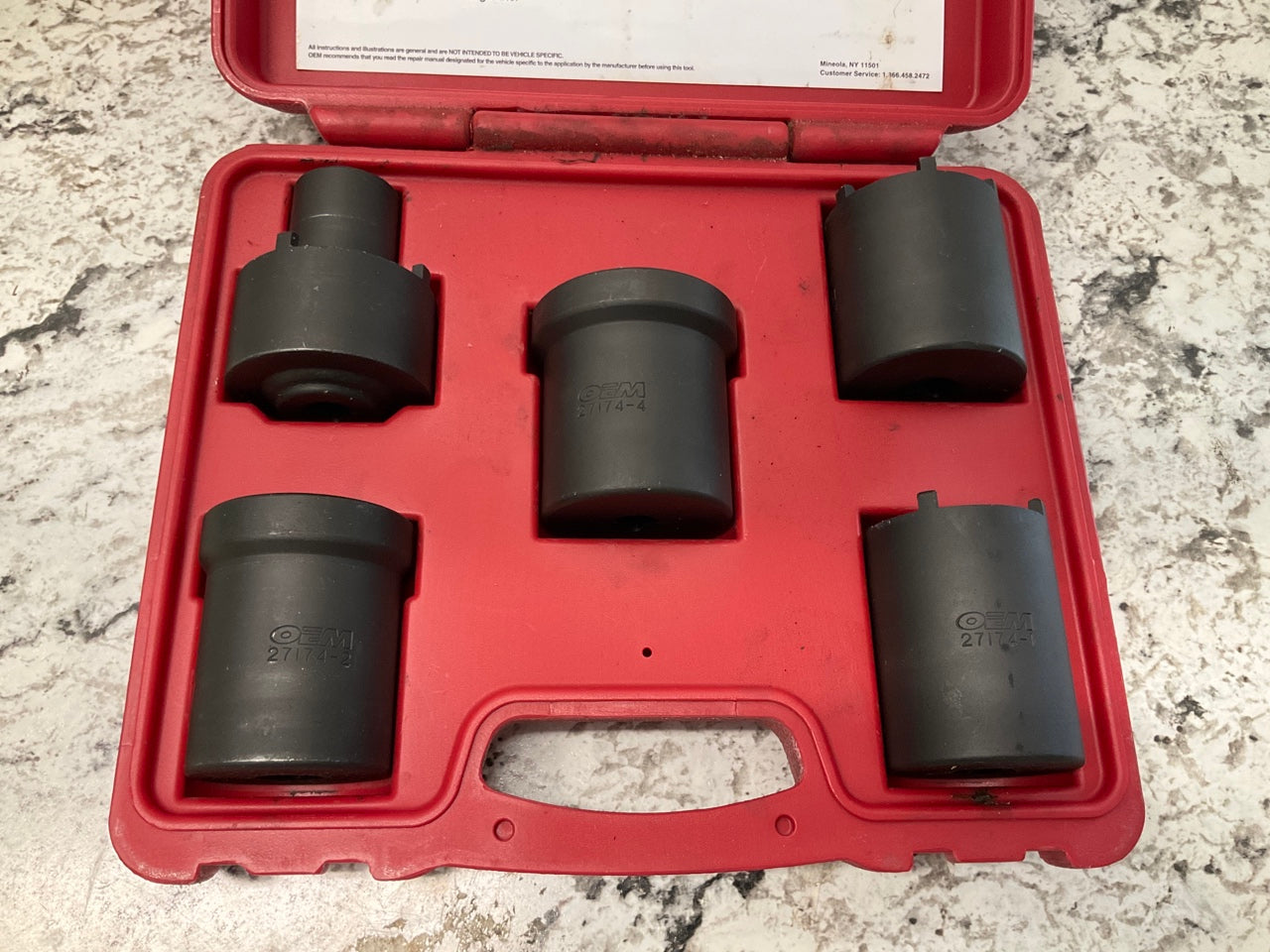 USED  OEM Tools 27174 1/2'' Drive 5-Piece 4WD Spindle Nut Remover Socket Tool Set
