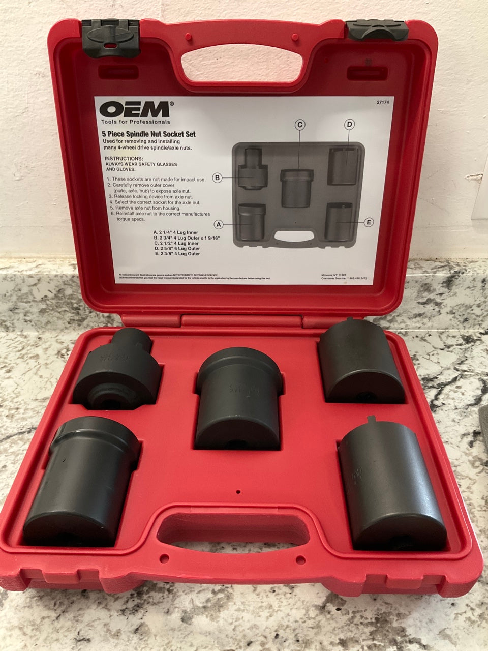 OEM Tools 27174 1/2'' Drive 5-Piece Spindle Nut Locknut Axle Socket Set