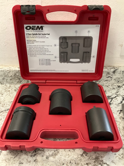 OEM Tools 27174 1/2'' Drive 5-Piece Spindle Nut Locknut Axle Socket Set