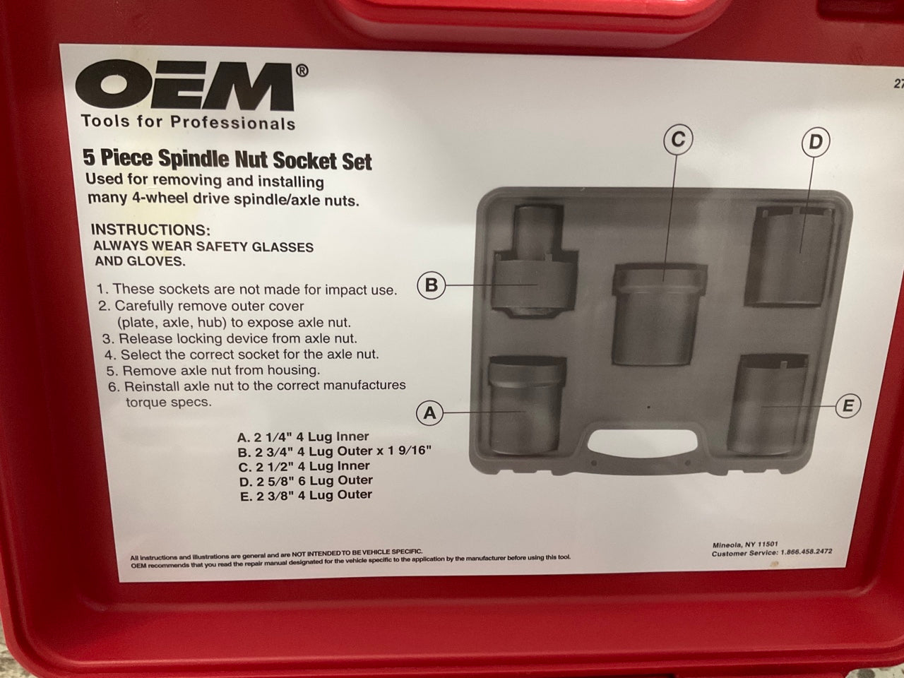 OEM Tools 27174 1/2'' Drive 5-Piece Spindle Nut Locknut Axle Socket Set