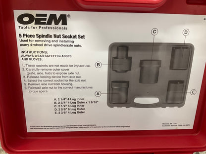 OEM Tools 27174 1/2'' Drive 5-Piece Spindle Nut Locknut Axle Socket Set