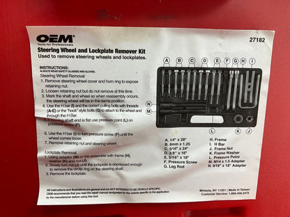 USED #10 - OEM TOOLS 27182 Steering Wheel Puller Set Removal Kit Lock Plate Tool