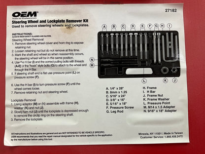 USED #12 - OEM TOOLS 27182 Steering Wheel Puller Set Removal Kit Lock Plate Tool
