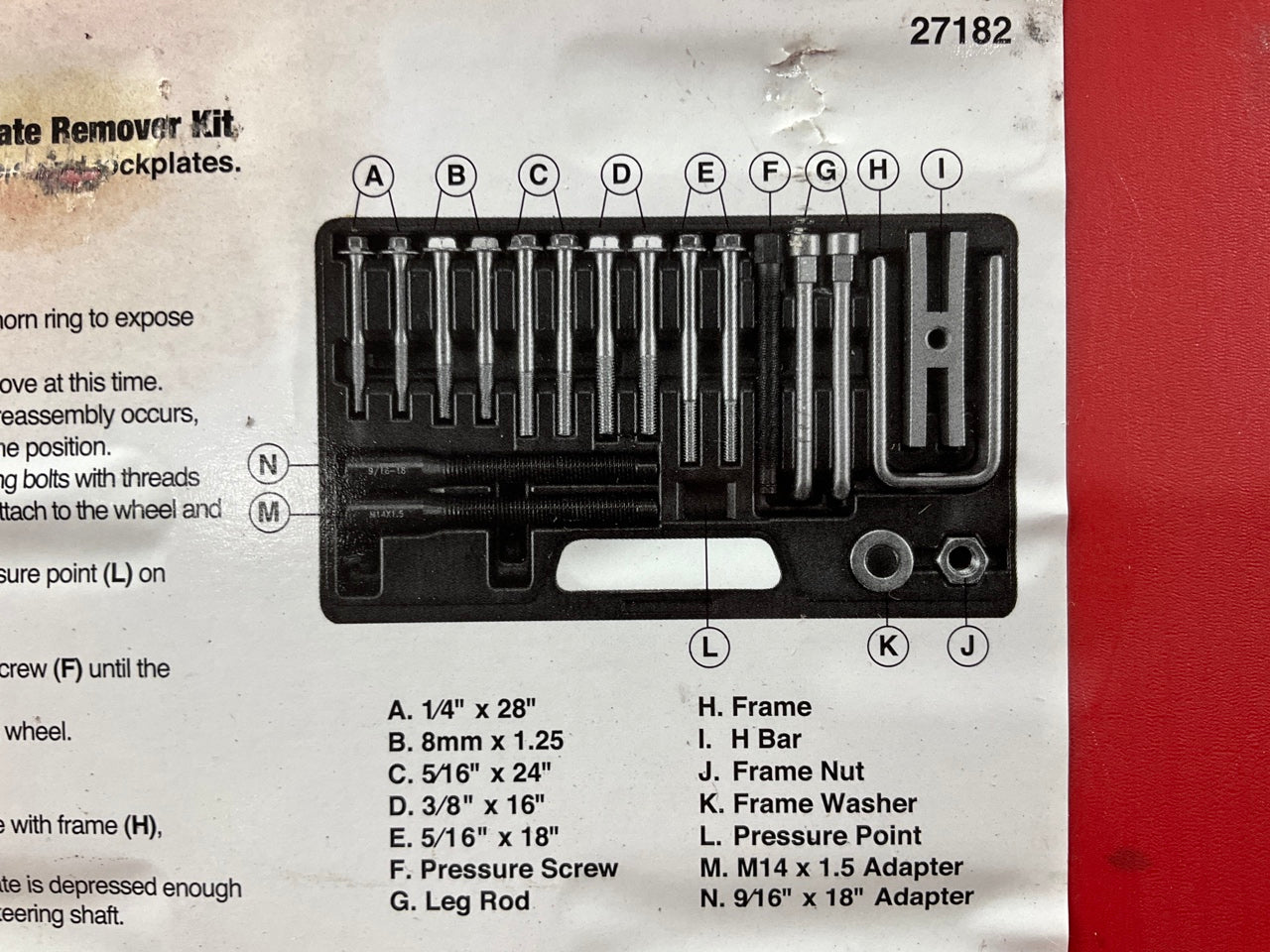 USED #14 - OEM TOOLS 27182 Steering Wheel Puller Set Removal Kit Lock Plate Tool