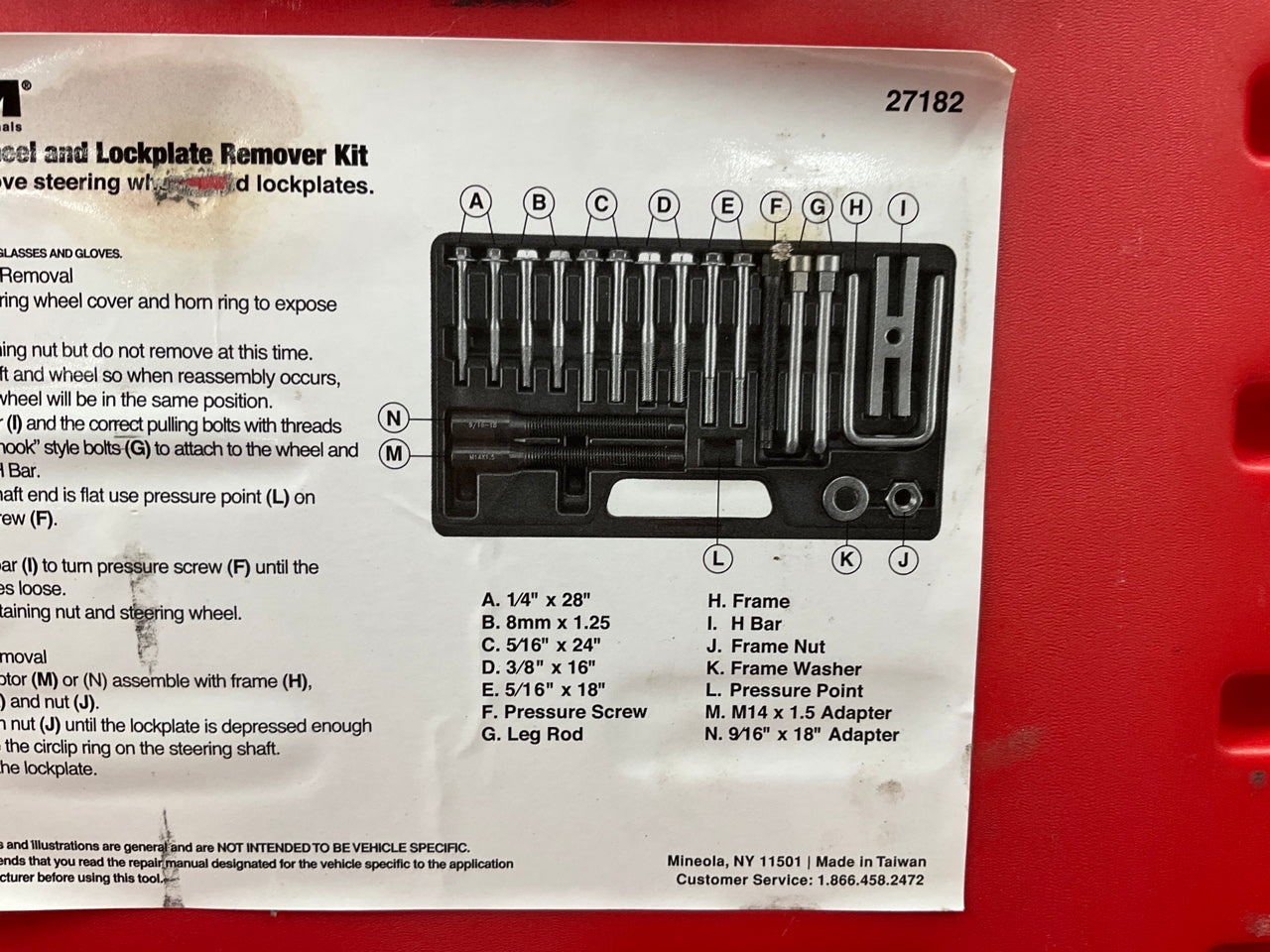 USED #16 - OEM TOOLS 27182 Steering Wheel Puller Set Removal Kit Lock Plate Tool