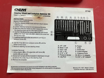 USED #18 - OEM TOOLS 27182 Steering Wheel Puller Set Removal Kit Lock Plate Tool