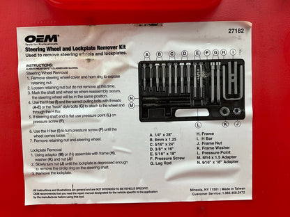 USED #20 - OEM TOOLS 27182 Steering Wheel Puller Set Removal Kit Lock Plate Tool