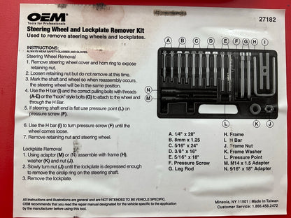 USED #21 - OEM TOOLS 27182 Steering Wheel Puller Set Removal Kit Lock Plate Tool