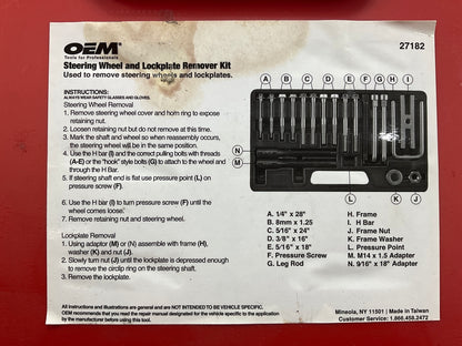 USED #22 - OEM TOOLS 27182 Steering Wheel Puller Set Removal Kit Lock Plate Tool