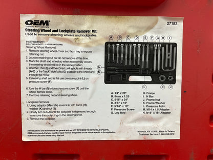 USED #27 - OEM TOOLS 27182 Steering Wheel Puller Set Removal Kit Lock Plate Tool