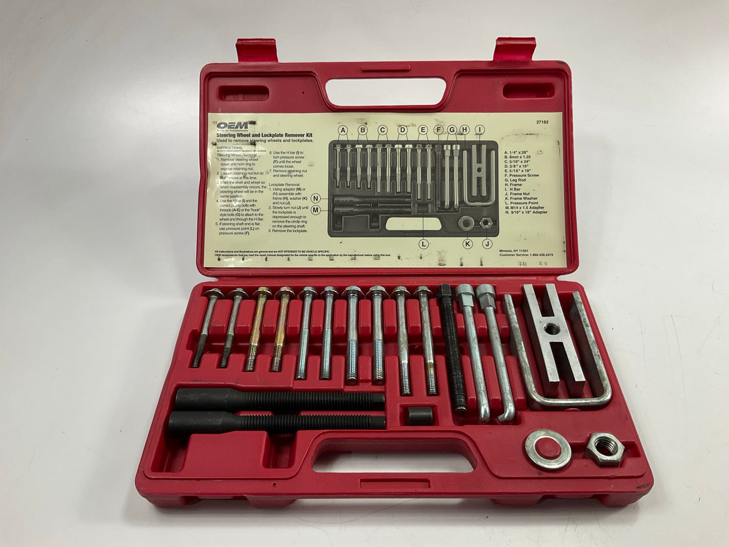 USED #29 - OEM TOOLS 27182 Steering Wheel Puller Set Removal Kit Lock Plate Tool
