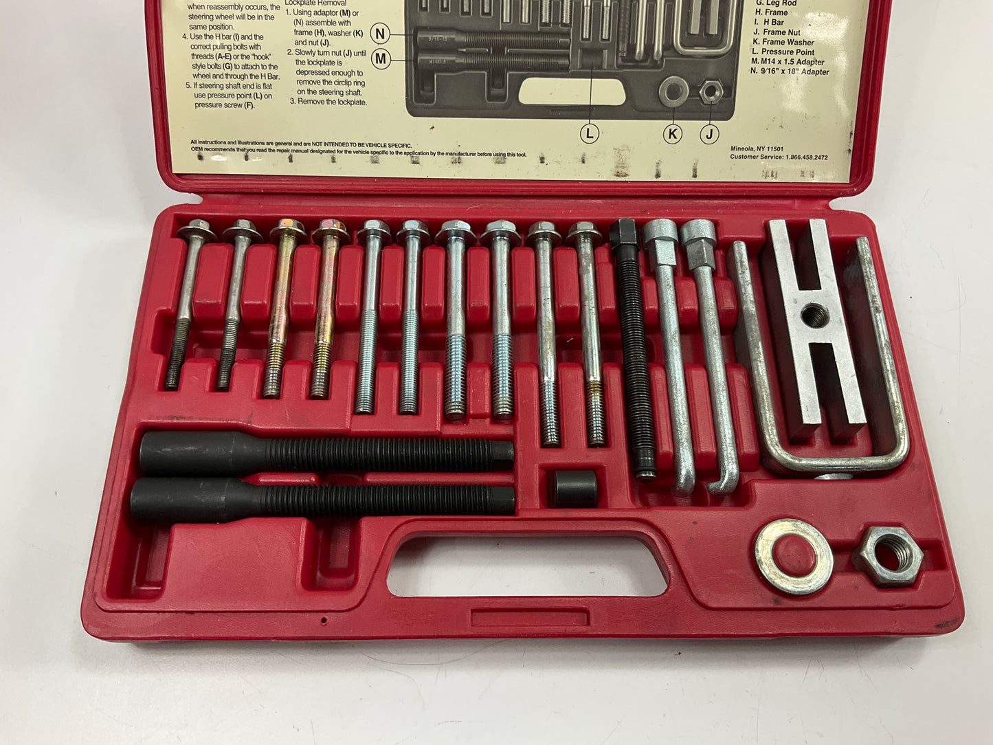 USED #29 - OEM TOOLS 27182 Steering Wheel Puller Set Removal Kit Lock Plate Tool