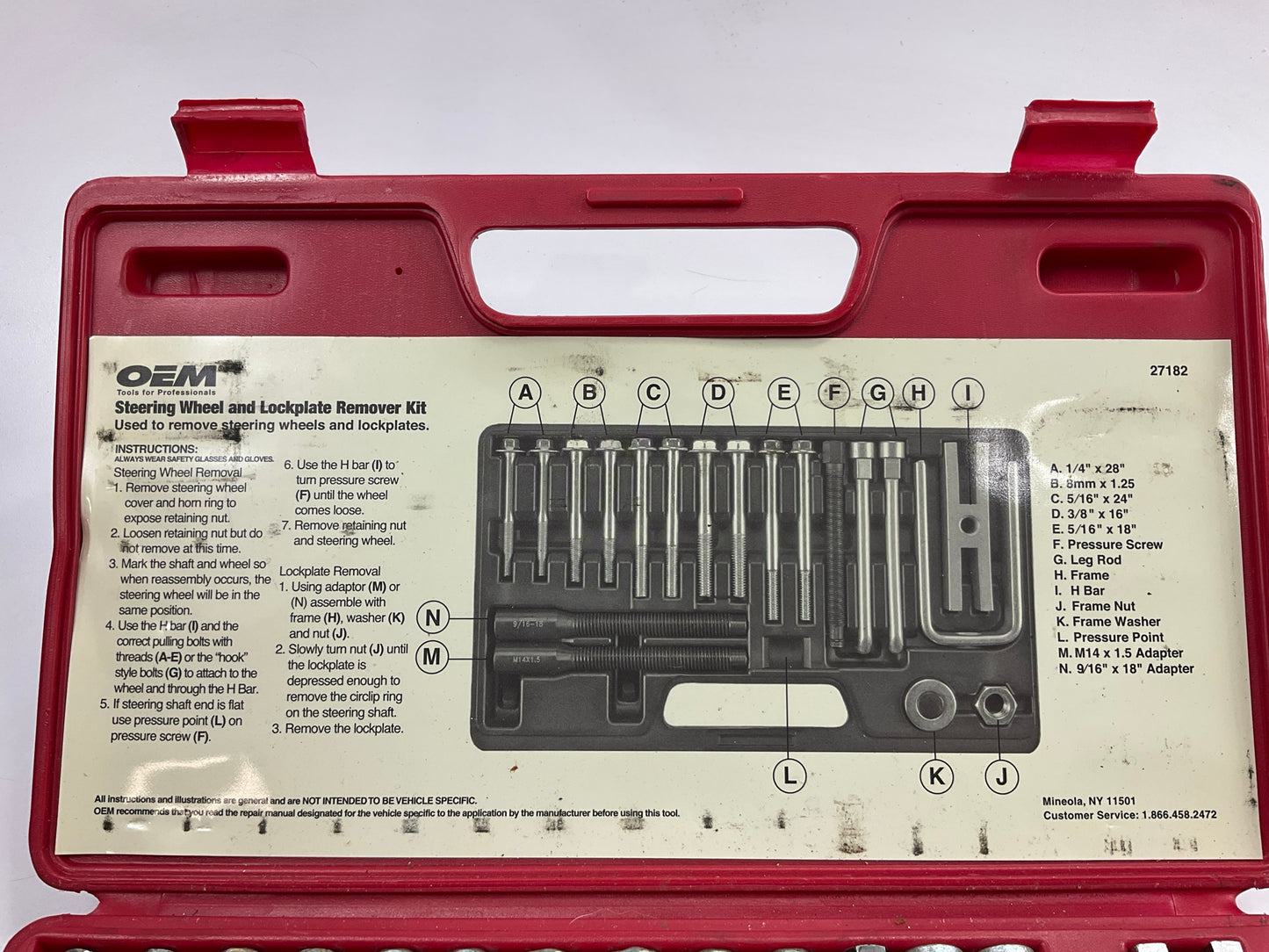 USED #29 - OEM TOOLS 27182 Steering Wheel Puller Set Removal Kit Lock Plate Tool