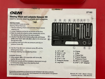 USED #30 - OEM TOOLS 27182 Steering Wheel Puller Set Removal Kit Lock Plate Tool
