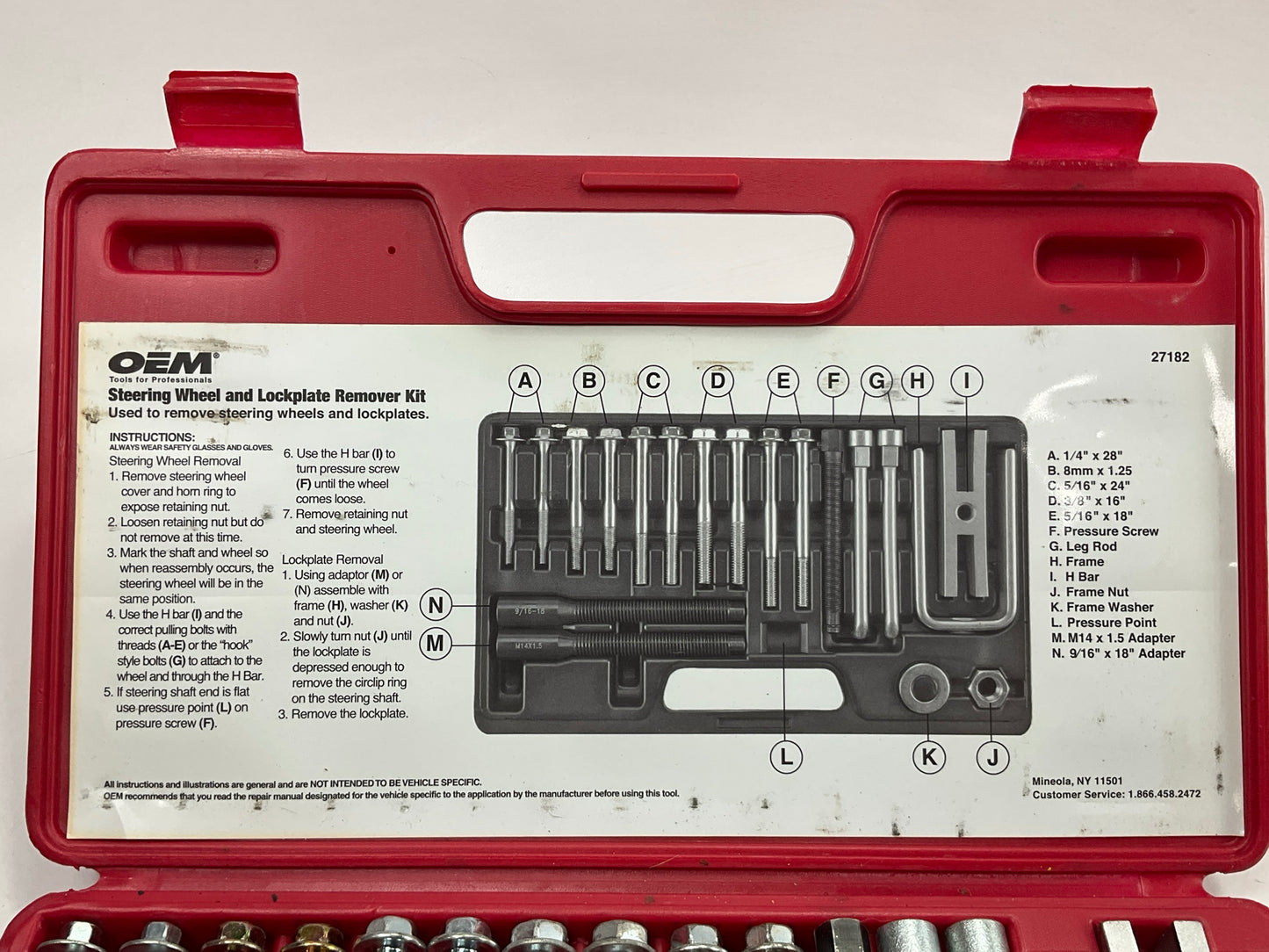 USED #31 - OEM TOOLS 27182 Steering Wheel Puller Set Removal Kit Lock Plate Tool