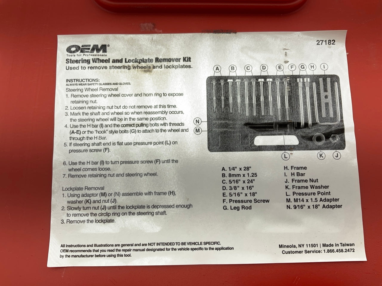 USED #33 - OEM TOOLS 27182 Steering Wheel Puller Set Removal Kit Lock Plate Tool