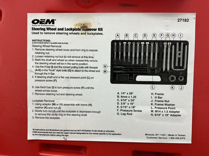 USED #34 - OEM TOOLS 27182 Steering Wheel Puller Set Removal Kit Lock Plate Tool