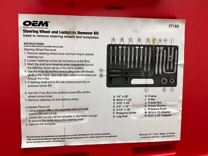 USED #9 - OEM TOOLS 27182 Steering Wheel Puller Set Removal Kit Lock Plate Tool