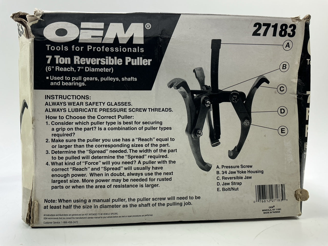 USED #17 - OEM Tools 27183 Reversible Puller, 2 & 3 Jaw, 7-Ton, 7'' Spread