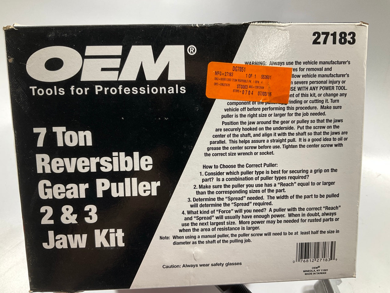OEM Tools 27183 Reversible Puller, 2 & 3 Jaw, 7-Ton, 7'' Spread