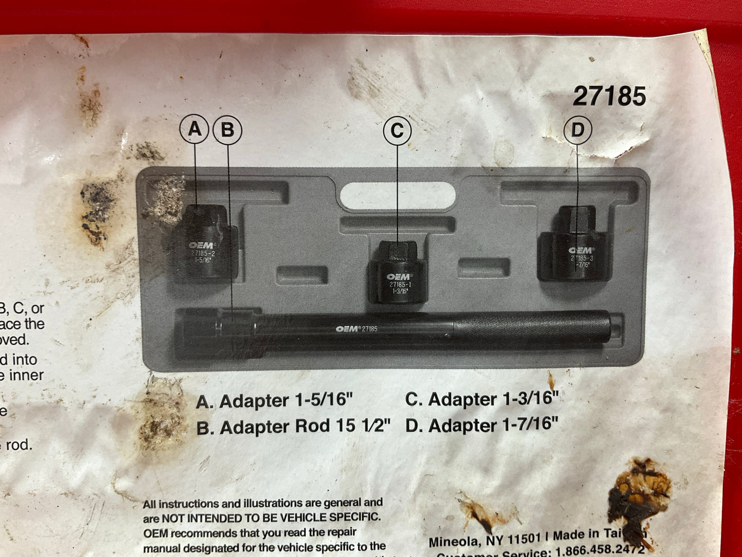 USED #34 OEM Tools 27185 Inner Tie Rod Removal Tool Kit For Rack & Pinion