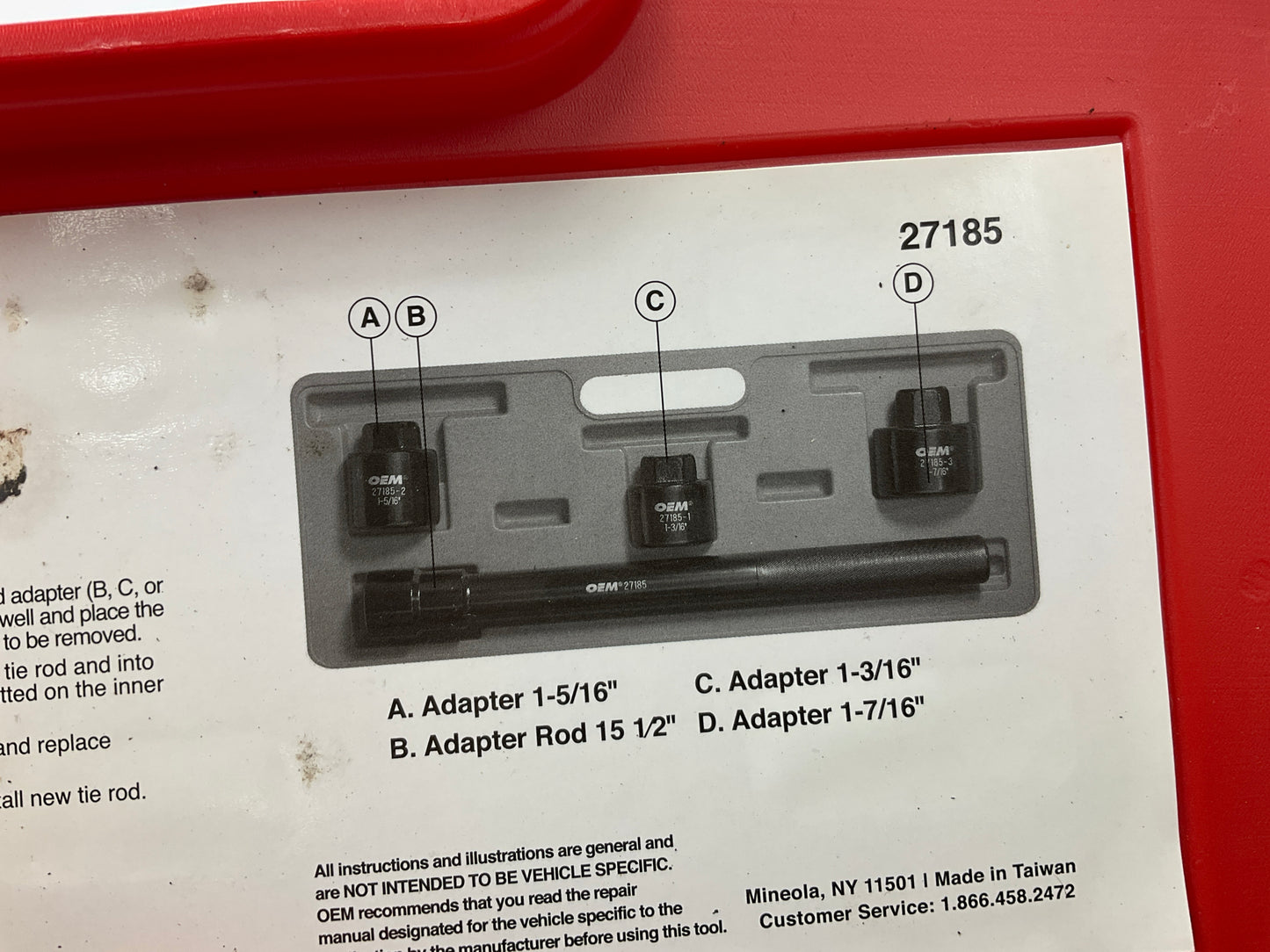 USED #35 OEM Tools 27185 Inner Tie Rod Removal Tool Kit For Rack & Pinion
