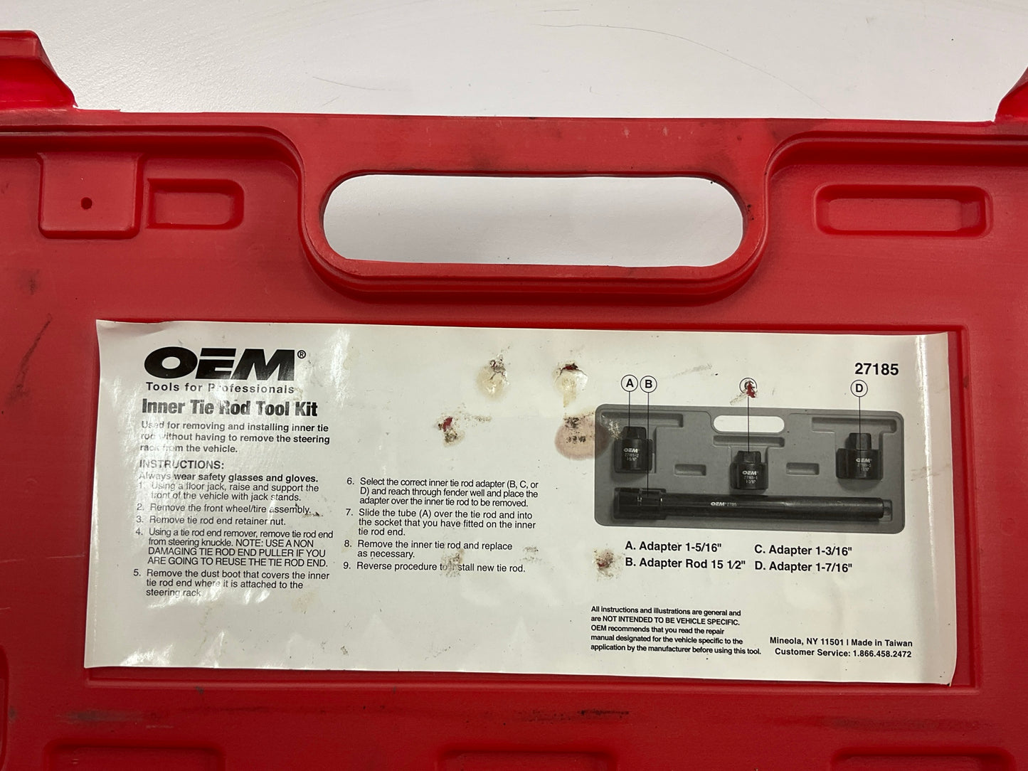 USED #37 OEM Tools 27185 Inner Tie Rod Removal Tool Kit For Rack & Pinion