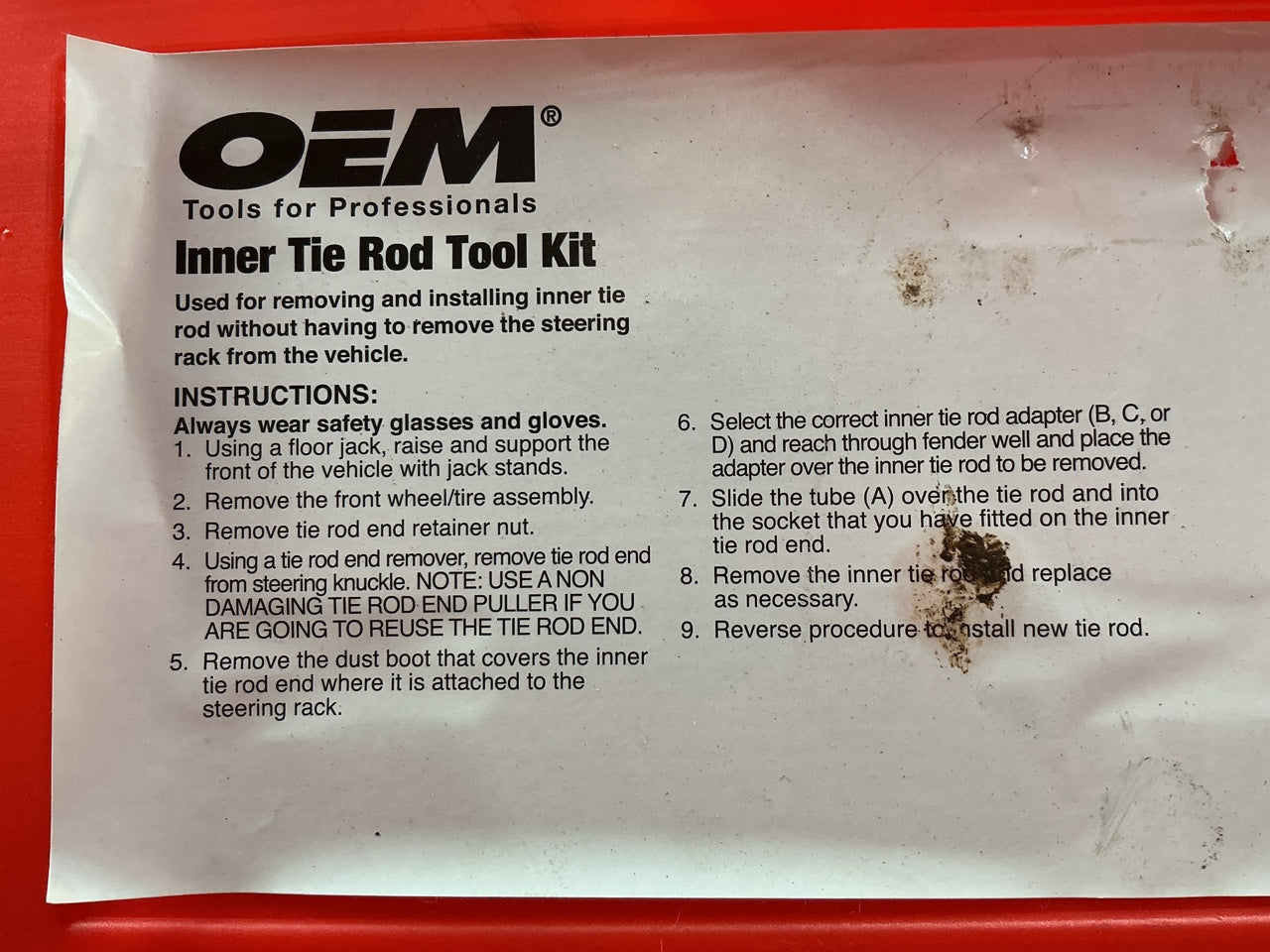USED #40 OEM Tools 27185 Inner Tie Rod Removal Tool Kit For Rack & Pinion