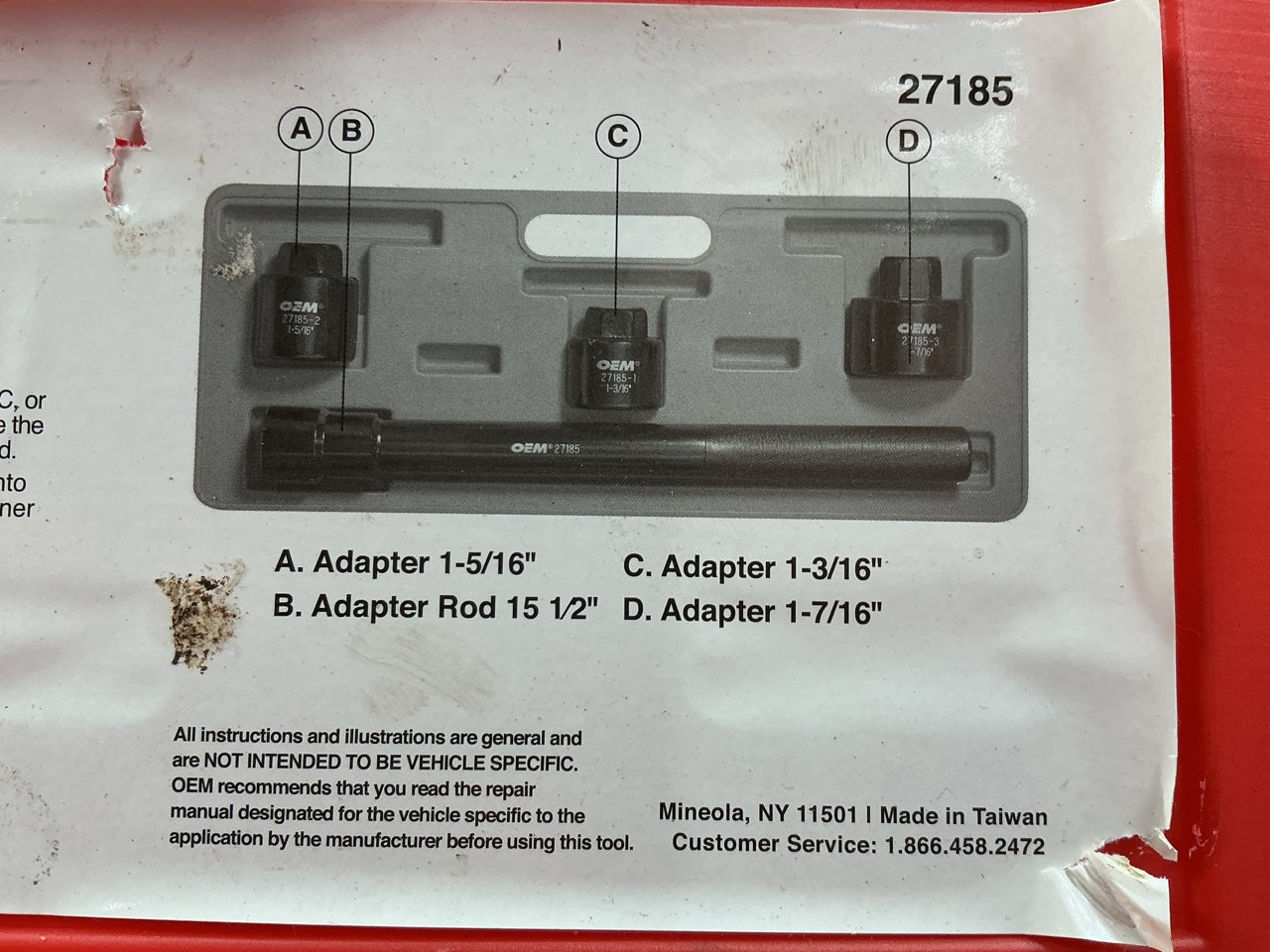 USED #40 OEM Tools 27185 Inner Tie Rod Removal Tool Kit For Rack & Pinion