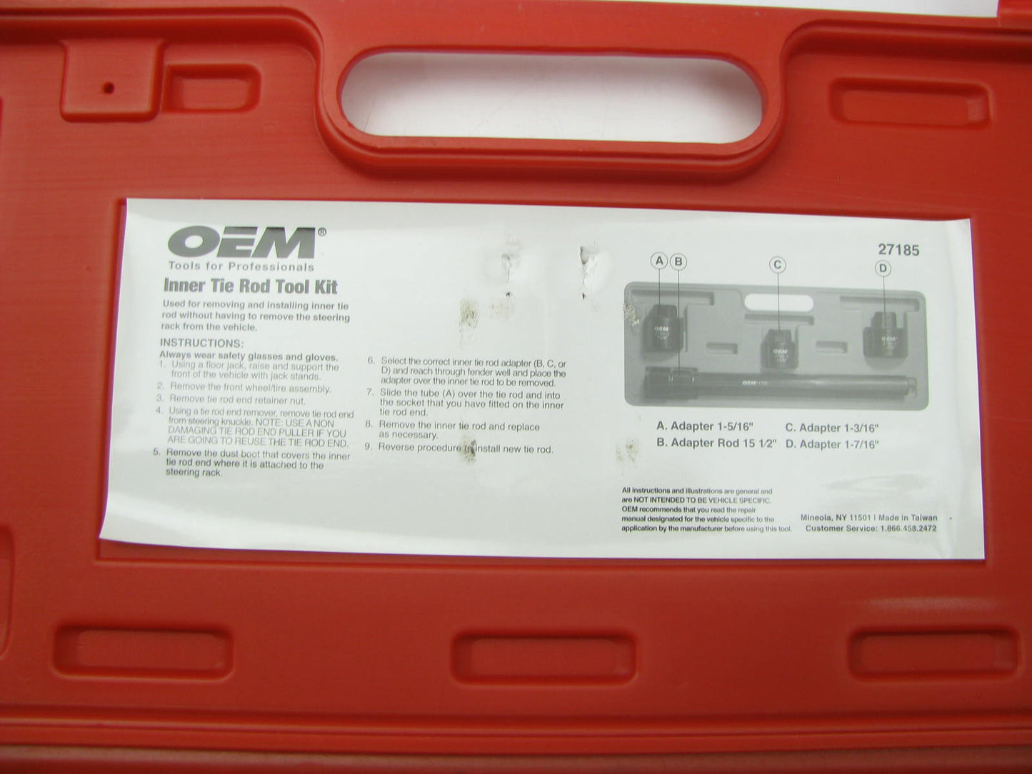 Oem Tools 27185 Inner Steering Tie Rod Removal Tool Kit For Rack & Pinion