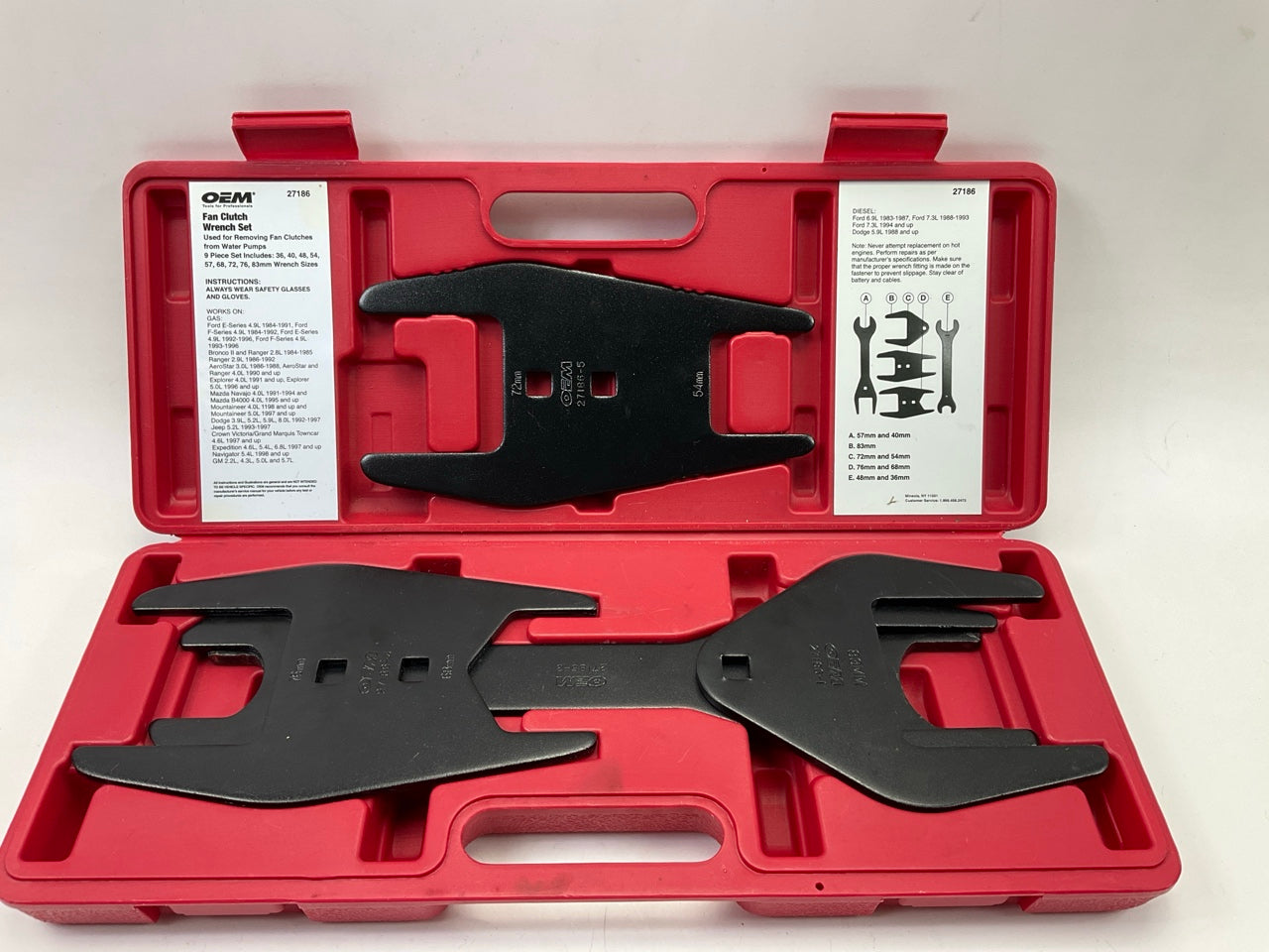 USED #14 OEM Tools 27186 9 Size Fan Clutch Wrench Set Remove From Water Pump