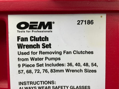 USED #14 OEM Tools 27186 9 Size Fan Clutch Wrench Set Remove From Water Pump