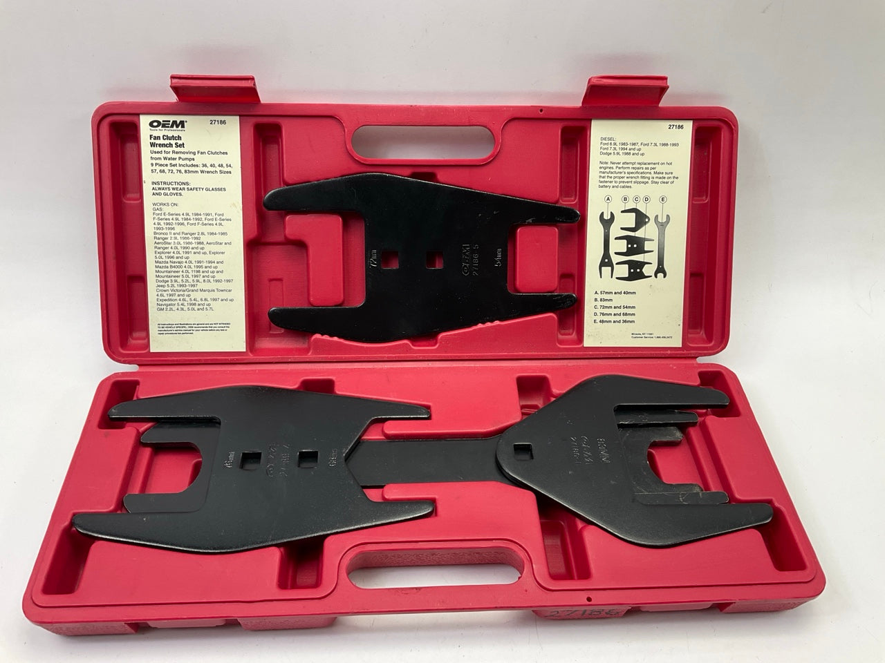 USED #15 OEM Tools 27186 9 Size Fan Clutch Wrench Set Remove From Water Pump