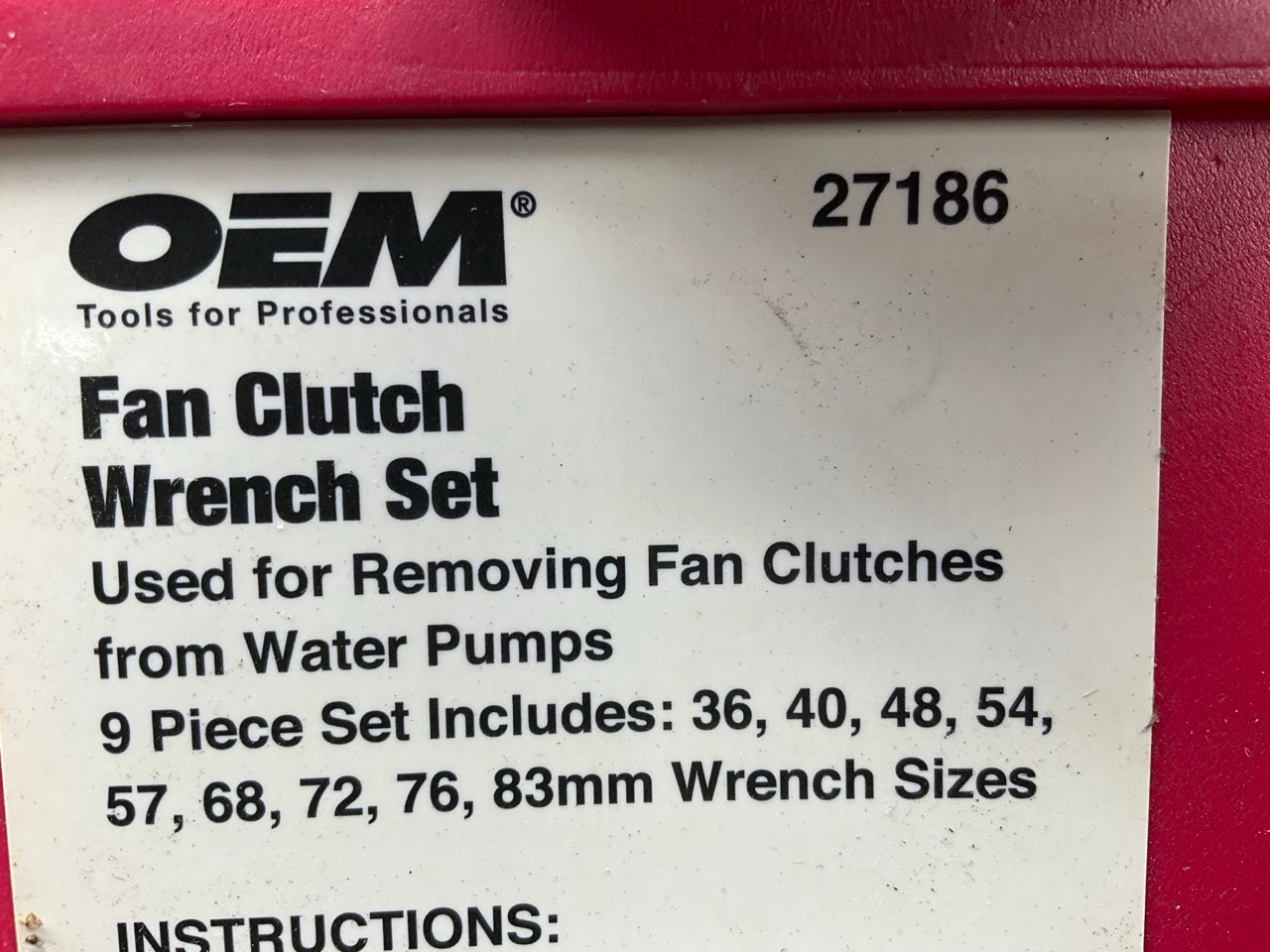 USED #15 OEM Tools 27186 9 Size Fan Clutch Wrench Set Remove From Water Pump