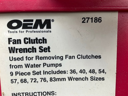USED #15 OEM Tools 27186 9 Size Fan Clutch Wrench Set Remove From Water Pump