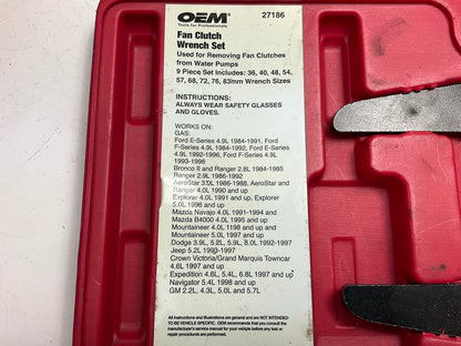 USED #17 OEM Tools 27186 9 Size Fan Clutch Wrench Set Remove From Water Pump