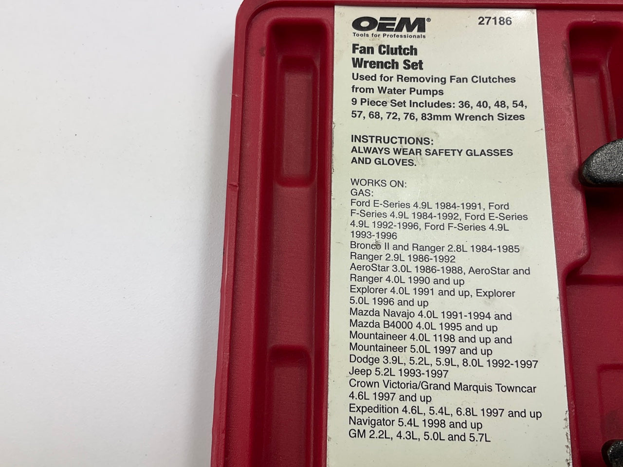 USED #18 OEM Tools 27186 9 Size Fan Clutch Wrench Set Remove From Water Pump