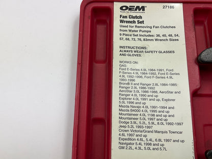 USED #18 OEM Tools 27186 9 Size Fan Clutch Wrench Set Remove From Water Pump