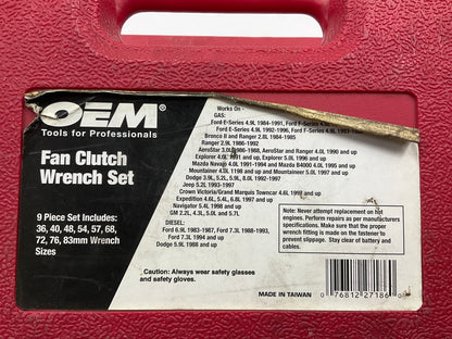 USED #18 OEM Tools 27186 9 Size Fan Clutch Wrench Set Remove From Water Pump