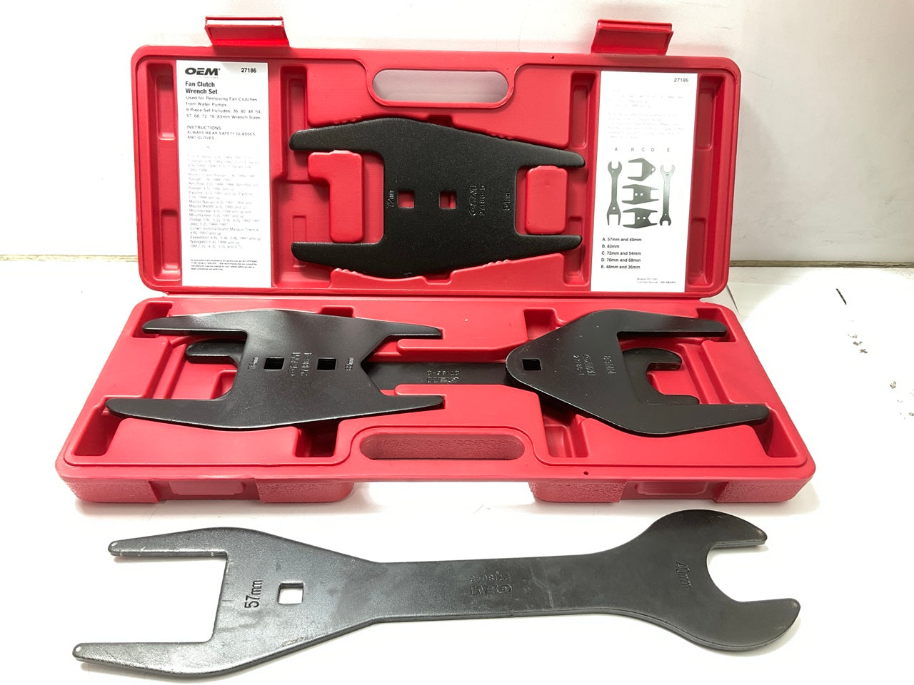 USED #21 OEM Tools 27186 9 Size Fan Clutch Wrench Set Remove From Water Pump