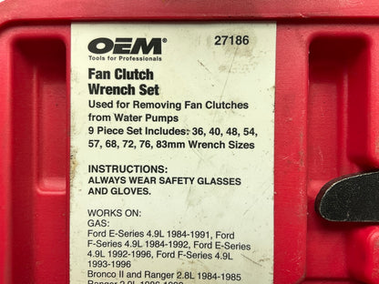 USED #22 OEM Tools 27186 9 Size Fan Clutch Wrench Set Remove From Water Pump