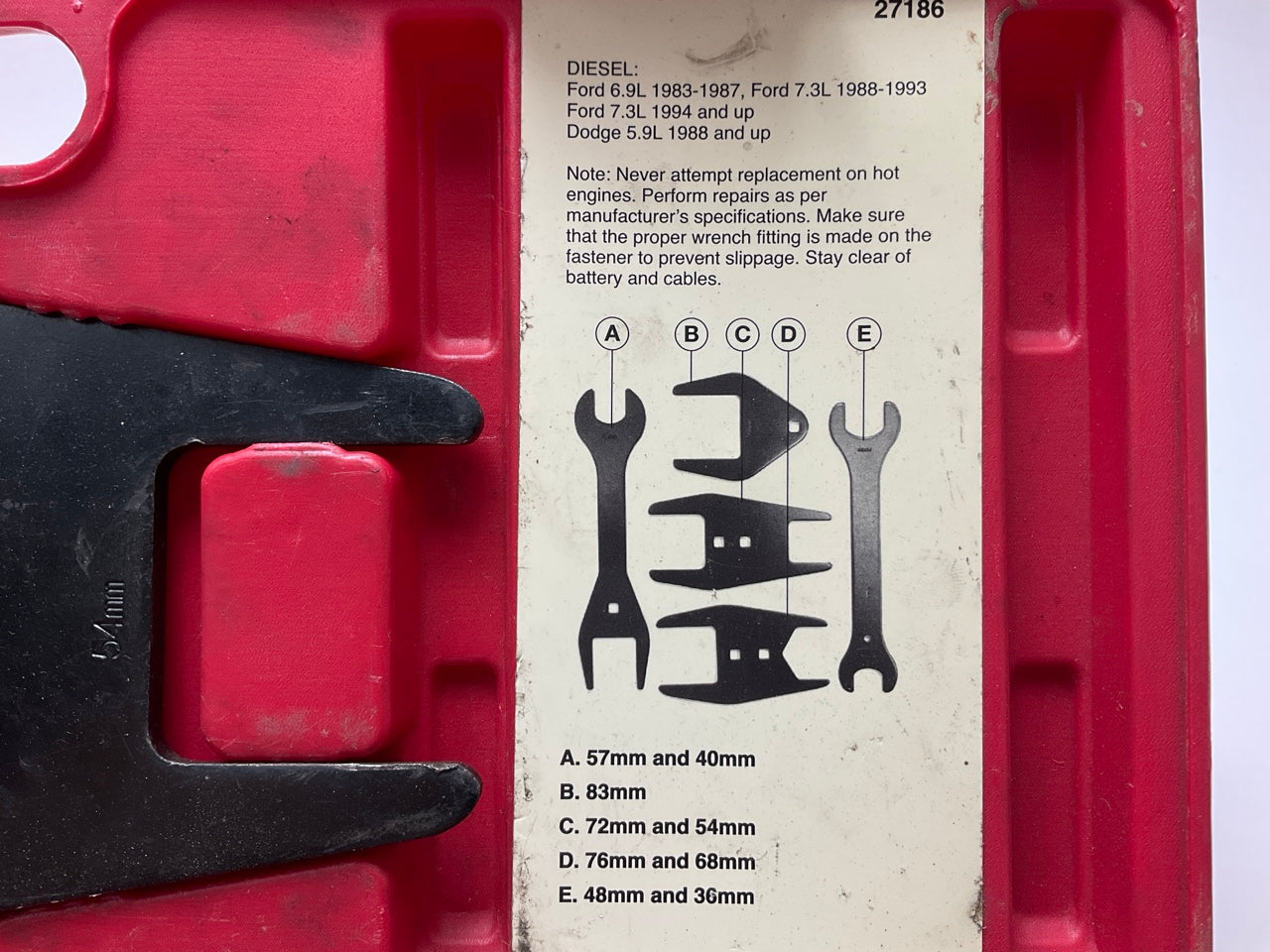 USED #25 OEM Tools 27186 9 Size Fan Clutch Wrench Set Remove From Water Pump